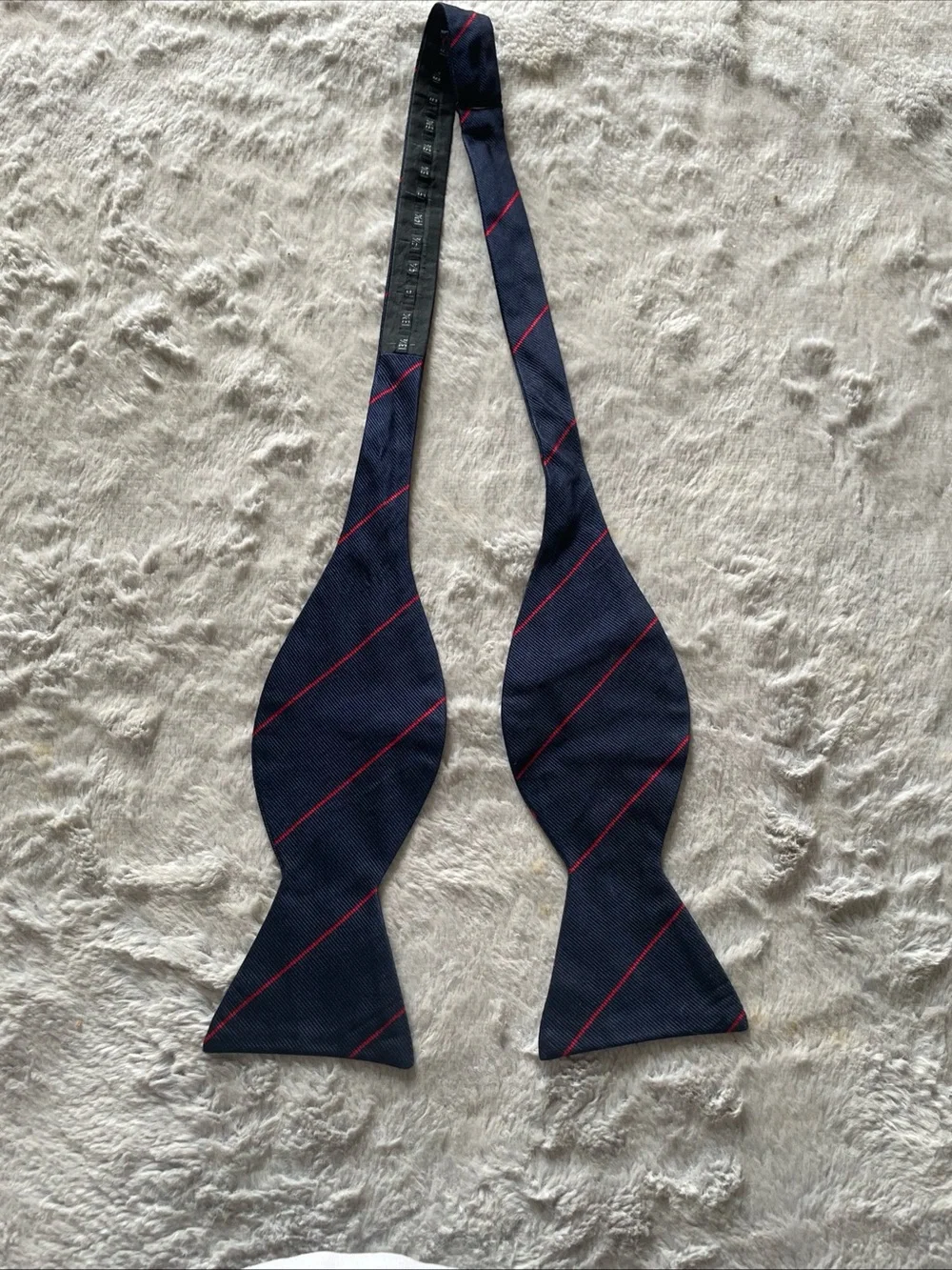 Brooks Brothers Navy Blue Self-Tie Bow Tie with Red Stripe